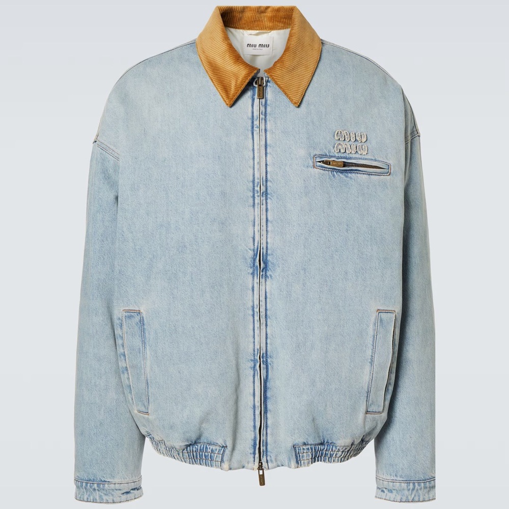 AUTHENTIC+NEW logo corduroy-trimmed denim blouson